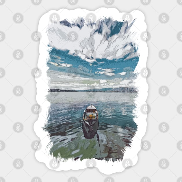 Boat on a lake Sticker by Naumovski